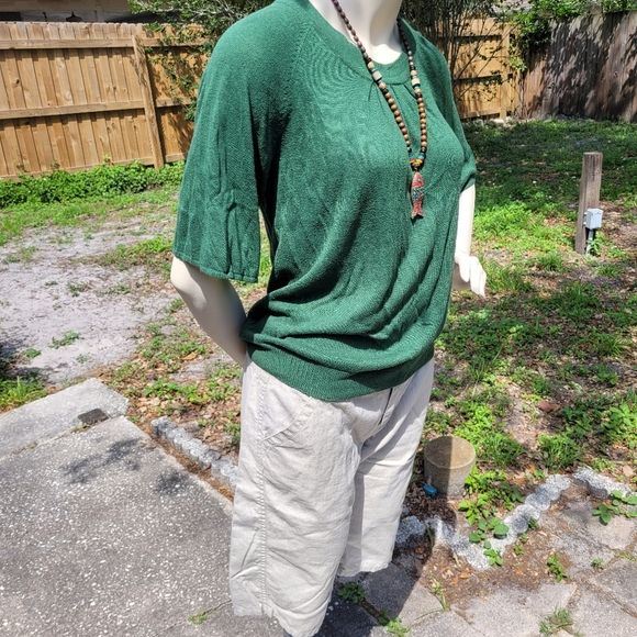 VTG Jillian Nicole 🌿 Stretchy Green Short Bell-Sleeve Sweater/Blouse 🌿 Medium - Picture 4 of 15
